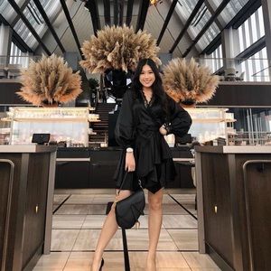 Lover + Friends Black Satin Dress